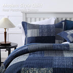 Yvooxny Quilts King Size Reversible Lightweight Bedspread 3-Piece Quilt Set Plaid Floral Patchwork 100% Cotton King Quilt Set Bedding Set with Pillow Shams for All Seasons, Azure Blue, 98x106''