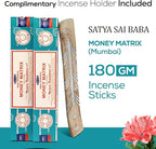 Satya Money Matrix Incense Sticks 180 gm (15GM X 12 Pack) from Satya Mumbai and Raajsee Incense Sticks Holder Bundle, Free from Chemicals,Natural Insenses