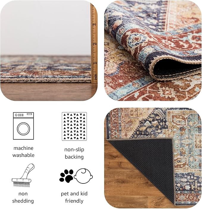 Keen Home Design 2x3 Rug - Machine Washable Entry Rug with Non-Slip Backing, Ideal for Enteryway, Kitchen, Bathroom, Laundry Room - Vintage, Easy Clean, Durable, Low Pile Rug - (2' x 3')