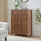 5 Drawer Dressers for Bedroom, Modern Closet Chest of Drawers with Waveform Fluted Panel, Large Wood Storage Dresser Organizer for Nursery Bedroom Living Room Hallway Closet, Walnut