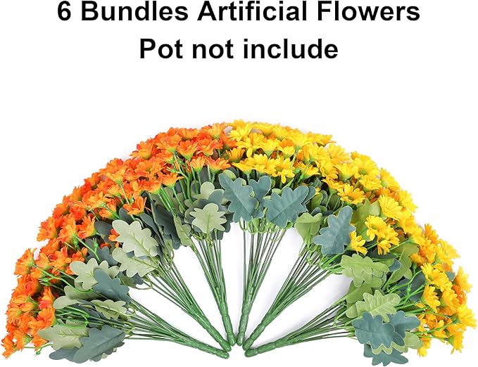 Daisy Artificial Flowers for Outdoors Summer Fall Decoration, 6 Bundles Fake Mums Silk Flowers for Outside Look Real UV Resistant Fake Plants Faux Flowers for Planter Front Door Home Indoor Porch, Mix