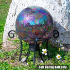 VCUTEKA Gazing Ball, Iridescent Crackled Glass Mosaic Gazing Balls Sphere for Garden Lawn Outdoor Ornament Yard Decorative, 10-Inch, Purple