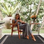 CAMILSON Outdoor Rug 6x9,Modern Outside Rugs for Patios Porches Waterproof Durable Washable Non-Shedding, Easy-to-Clean Indoor Outdoor Area Carpet (6 x 9, Bordered - Dark Gray/Light Gray)