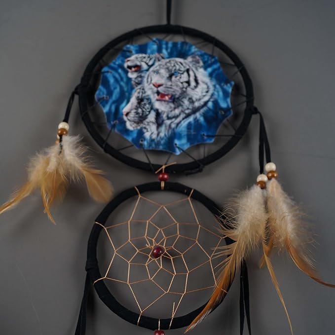 Remorelt Wolf Eagle Bear Dream Catcher Bedroom Wall Decor, Christmas Home Decoration, Room Accessory, White Moon Feather Decoration - Unique Home Craft Wall Pendant (DC27 6Inch Set 2 Tiger Unicorn)