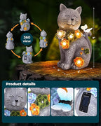 Solar Garden Statues Outdoor Decor, 6 LED Cat Flowers Butterfly Figurine Lights, Waterproof for Balcony Patio Porch Lawn Yard Ornament Art - Gift Ideas for Housewarming Gardening Grandma Women