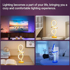 Mayful Modern LED Spiral Table Lamp, RGB Wood Grain Bedside Light with 7 Colors 10 Modes, Touch Dimmable Nightstand for Bedroom Living Room Home Office, 15W