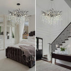 Modern Black Crystal Tree Branch Chandelier, 10-Light 30" Black K9 Crystal Chandeliers for Dining Room, Round Chandelier for Living Room,High Ceiling,Kitchen Island,Foyer,Staircase