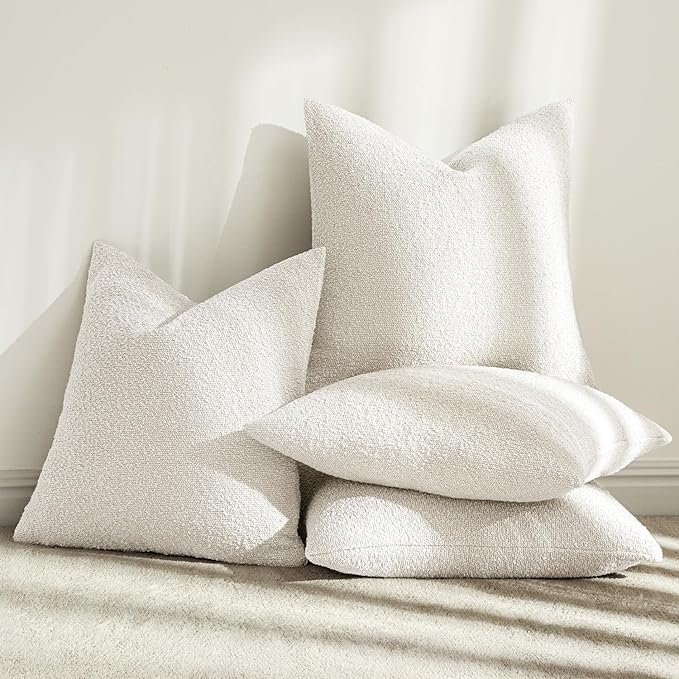 MIULEE Pack of 4 Christmas Decorative Textured Boucle Throw Pillow Covers 20x20 Inch White Accent Pillow Cases Soft Couch Cushion Covers for Modern Farmhouse Boho Chair Sofa Bed Livingroom Home Decor