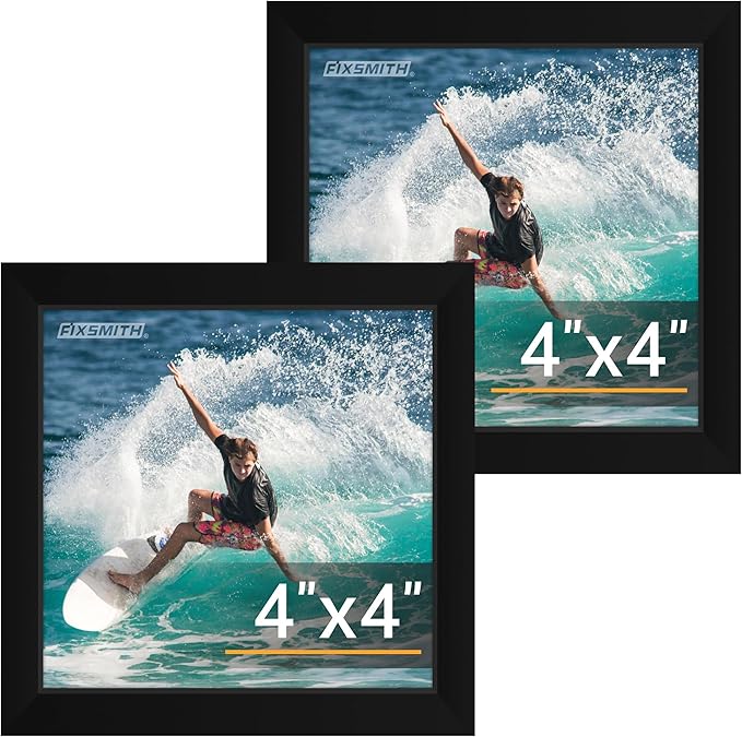 FIXSMITH 4x4 Picture Frame Set of 2, 4x4 Photo Frames with HD Plexiglass for Wall Hanging or Tabletop Display, Black