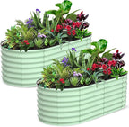 2 Pcs 6x3x2ft Oval Raised Garden Bed, Galvanized Raised Beds,Open-Ended Base Metal Raised Planter Beds,Garden Bed Outdoor,Planter Raised Boxes for Vegetables, Flowers,Tool-Free Asse,Green