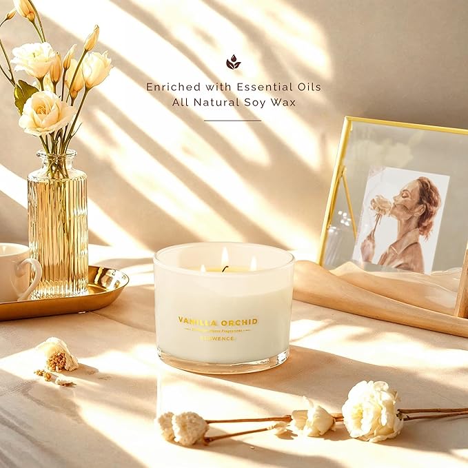 Luxury Vanilla Scented Candle - Large 3 Wick Jar Candle - Elegant Gift for Women & Men - 100% Natural Soy Wax - Up to 40 Hours Burning Time - Housewarming Aromatherapy Candle for Home