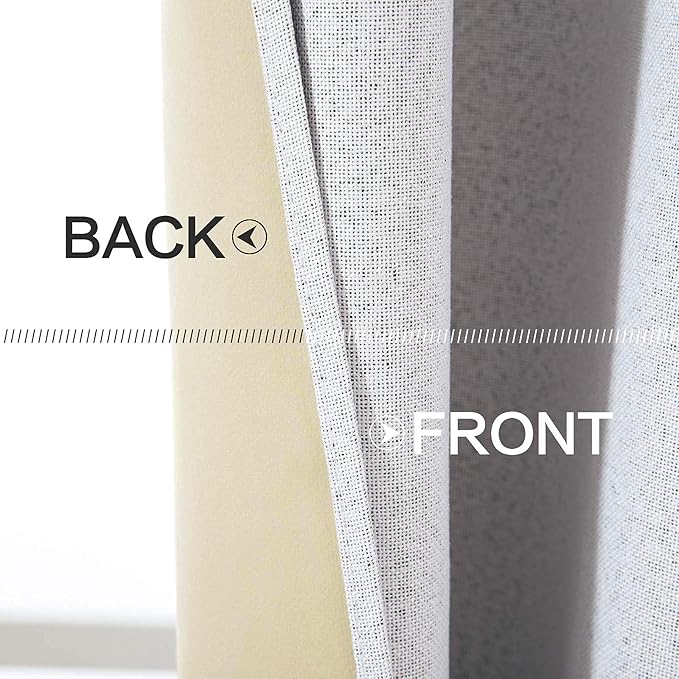 MIULEE Linen Texture Curtains for Bedroom Solid 100% Blackout Thermal Insulated Grayish White Curtains Grommet Room Darkening Curtains/Drapes Decor for Living Room 52x120 Inch (2 Panels)