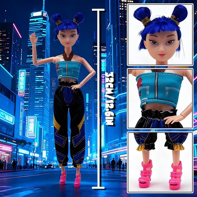 2025 New 11.5'' Demon Hunter Doll,Made to Move Demon Hunter Doll,Collectible Display Figure Dolls Set,Birthday Gifts for Kids Girls Fans (C-Blue Hair)