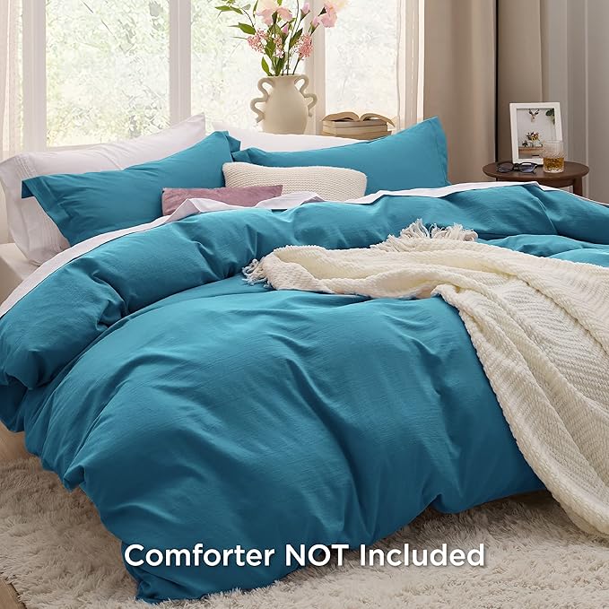 Bedsure Teal Duvet Cover Twin/Twin XL Size - 2 Pieces Prewashed Cotton-Like Extra Soft Bedding Set, Includes 1 Twin Duvet Cover 68x90 Inches with Zipper Closure & 1 Pillow Sham, No Comforter