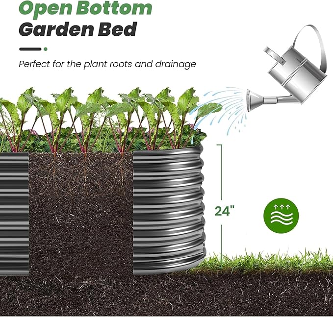 Land Guard Galvanized Planter Raised Beds, 6×3×2ft Galvanized Water Trough, Keyhole Raised Garden Bed Metal (Dark Gray)