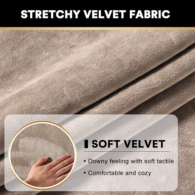 PrinceDeco Velvet Stretch Couch Cushion Cover Soft Cushion Slipcover for Chair Loveseat Sofa Cushion Furniture Protector Seat Cushion Sofa Cover (3 Piece XL Sofa Cushion Covers, Taupe)