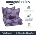 Amazon Basics Full/Queen Comforter Set with Sheets, 7-Piece Purple Floral Bedding, Lightweight Microfiber Bed-in-a-Bag