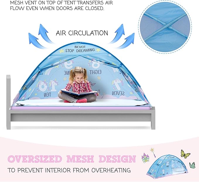 Pink Unicorn Twin Bed Tent for Kids Indoor Fort - Magical Dream Tents for Boys Pop Up Toddler Bed Canopy for Girls Bunk Bed Tent for Top Bunk - Sensory Sleep Pod for Kids Educational