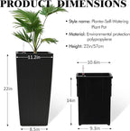 2Pcs 23in High Large Plant Pots Planter-Self-Watering,Modern Planter with Drain Holes,Water Level Monitor,Inner Bucket for Indoor/Outdoor Front Porch Patio,Black Rattan