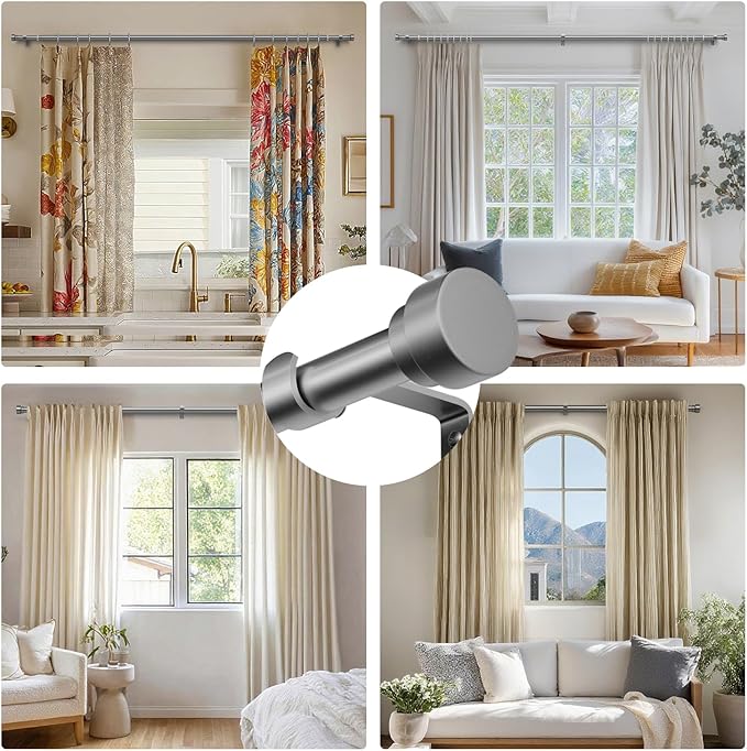 Oneach Silver Curtain Rods for Windows 72 to 144 Inch, 1 Inch Pole Adjustable Length Heavy Duty Metal Curtain Rod Set, for Outdoor Bedroom Kitchen Living Room (16 to 150 Inch)