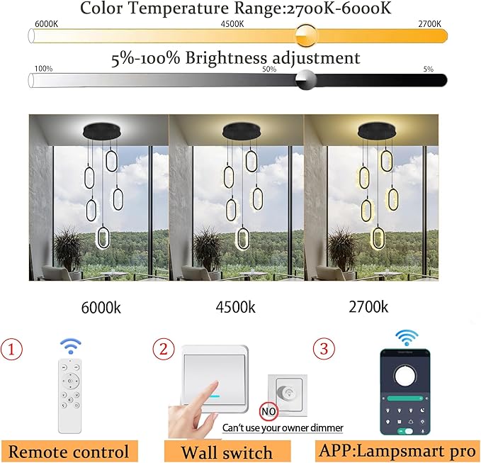 Black 5-Light Chandelier Pendant Light for Kitchen Island, Dimmable Oval Crystal Ring Chandelier for Dining Room, Hallway, Entryway, Passway, Bedroom, Balcony Living Room