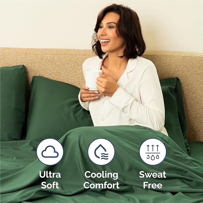 Full Sheets Set 6 Piece - Includes 4 Pillowcases - Bed Sheets Full - Soft Hotel Luxury Bedding - Cooling, Comfy, Fade Free & Breathable - 1 Flat & 1 Fitted & 4 Pillowcases w/ Deep Pockets - Emerald