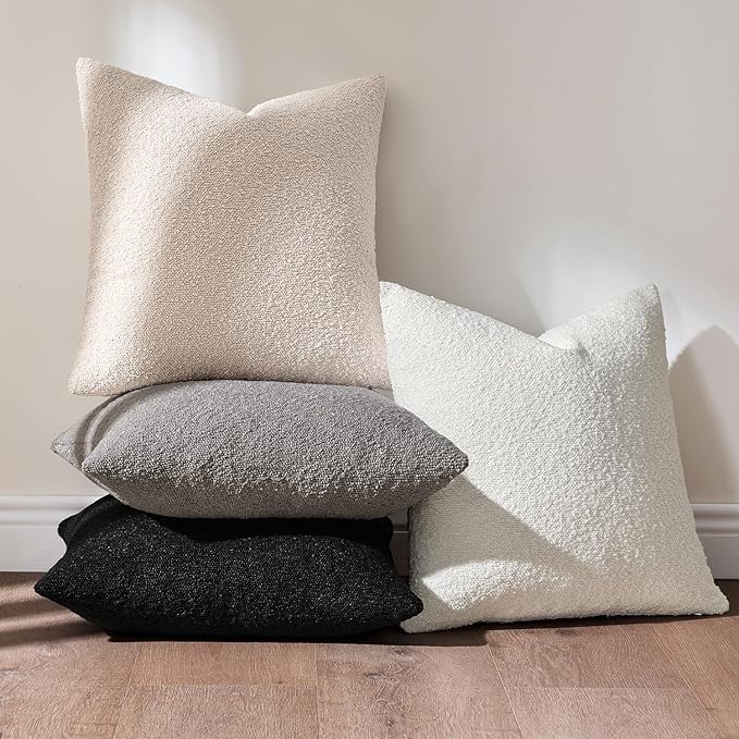 MIULEE Pack of 4 Decorative Textured Boucle Throw Pillow Covers 20x20 Inch Black White Accent Solid Pillow Cases Soft Couch Cushion Covers Modern Farmhouse Boho Chair Sofa Bed Livingroom Home Decor