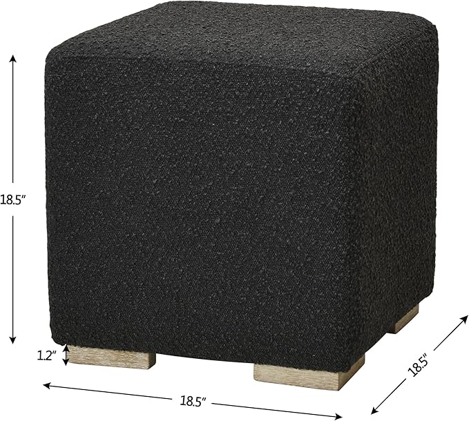 KINWELL 18.5" Wide Modern Square Boucle Upholstered Ottoman with Solid Wood Legs Set of 2, Cube Ottoman Multi-Functional Sofa Footrest, Extra Seating for Living Room, Bedroom, Fully Assembled (Black)