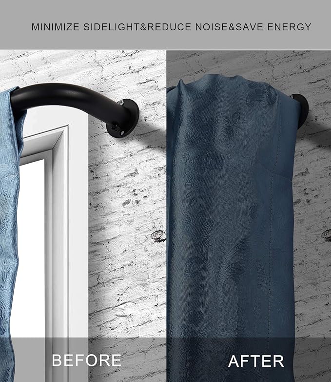 Room Darkening Curtain Rod, Wrap Around Design, Extra-Thick 1-Inch Diameter Single Drapery Rod, Extendable Metal Rod Set for the Blackout Curtains and Sheer (Matte Black, 28-48")