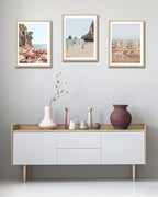 HesenDot Natural OAK Wood Framed Summer in Positano Wall Art,12x16in Italy Amalfi Coastal Canvas Wall Print,Arienzo Beach Umbrellas Poster Wall Decor for Living Room,Bedroom,Office Gallery Set of 1