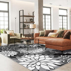 Indoor Outdoor Area Rug Washable Multicolored Rug Tropical Botanical Modern Floral Indoor Outdoor Carpet Black White Rug Non Slip Non Shedding for Patio, Deck, Backyard, Porch (6x9)