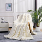 L'AGRATY Chunky Knit Blanket Throw: Soft Chenille Yarn Throw Blanket 50x60 - Handmade Thick Cable Crochet Blanket - Large Chunky Rope Throw Blanket for Couch Sofa Bed Home Decor(Cream White)