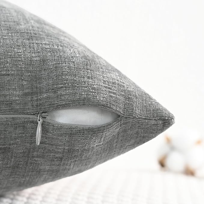 CaliTime Throw Pillow Covers Decorative 22 X 22 Inches Pack of 2 Cozy Chenille Cushion Cases for Couch Sofa Bed Living Room Home Medium Grey