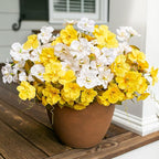 Fall Flowers Fake Flowers Mums for Outdoors Autumn Decoration, 6 Bundles Artificial Flowers Faux Silk Plants Realistic UV Resistant for Outside Planter Patio (Fall Yellow White)