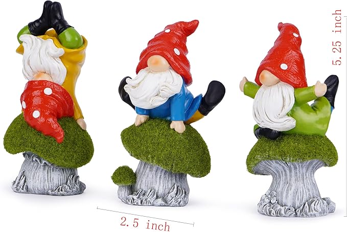Hodao 3 PCS Spring Yoga Mushroom Gnomes Decoration Summer Elf Figurines Gifts for Home Spring Lively Garden Statues Decor for Outdoor, Mom, Mother (Green)