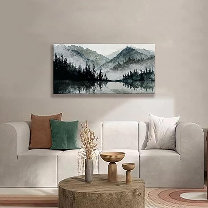 TAIJXAGSG Canvas Wall Art Decor Prints Natural Modern Wall Art Landscape Wall Decorations Mountain Lake View Artwork Pictures For Bedroom Kitchen Office Apartment Decorations 20"×40"