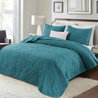 Exclusivo Mezcla Quilts Queen Size Bedding Set with 2 Pillow Shams, Lightweight Dusty Teal Full Queen Quilt Bedspread with Vintage Damask Pattern, Soft Bedspreads Coverlets for All Seasons