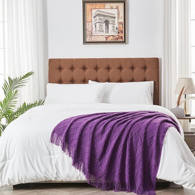 inhand Valentine's Day Gifts Throw Blanket Purple for Couch, Soft Living Room Home Decor Knitted Blanket, Outdoor Lightweight Breathable Summer Blanket, Farmhouse Warm Woven Decorative,50"x60"