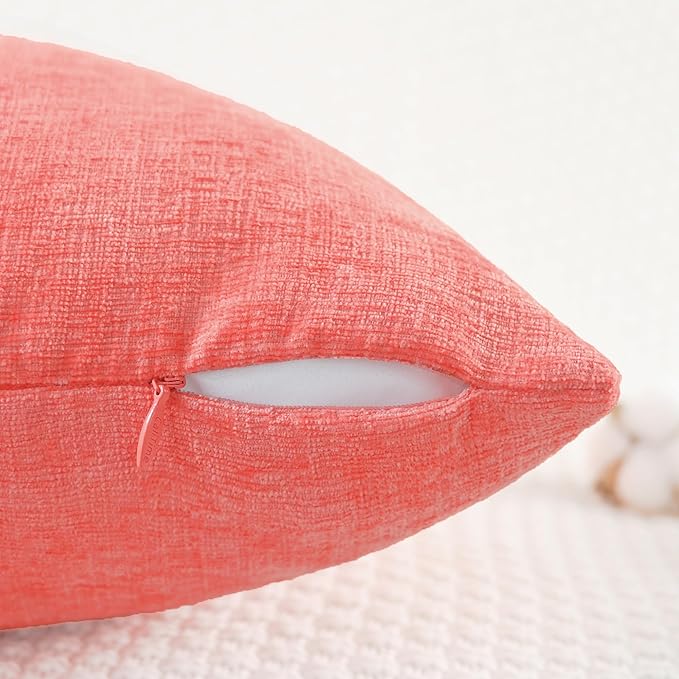 CaliTime Throw Pillow Covers Decorative 12 X 20 Inches Pack of 2 Cozy Chenille Cushion Cases for Couch Sofa Bed Living Room Home Living Coral