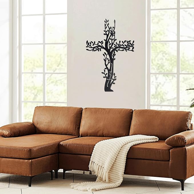 Ecqizer Unique Tree of Life Wall Cross, Artistic Cross Wall Decor, Ideal for Home & Kitchen, Subtle Wall Sculpture Art, 16 Ã— 11 Inch, balck