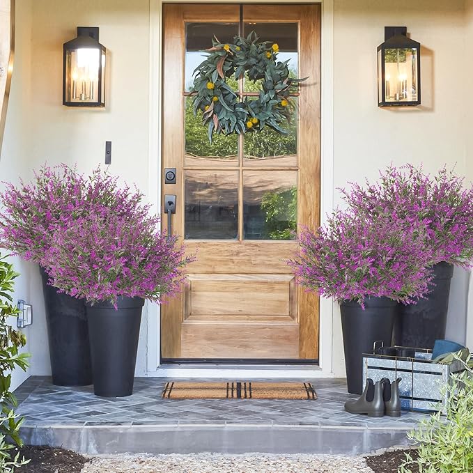 Krissing 80 Bundles Outdoor Lavender Flowers UV Resistant Artificial Flowers for Outdoor Fake Lavender Plastic Purple Plants for Outside Garden Patio Planters Window Box Porch Summer Decor (Fushia)