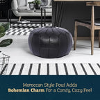 Marrakesh Gallery Genuine Leather Round Pouf Unstuffed - Moroccan Ottoman Footstool, Footrest Cover - Boho Decor - Bohemian Living Room, Bedroom, Kids Room, Gift & Wedding