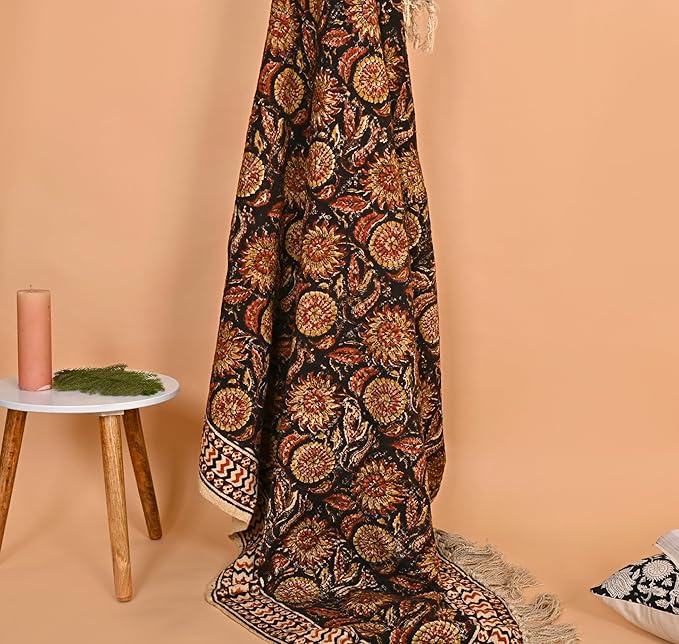 Bohemian Mud Cloth Handmade Throw with Tassels - 120x180 CM Handblock Printed Floral Cotton Blanket, Soft Handloom Sofa Throw for Living Room, Bed, Couch & Home Décor