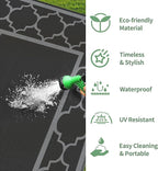 GENIMO 5' x 8' Outdoor Rug Waterproof for Patio Decor, Foldable Reversible Plastic Straw Area Rugs Mat for Camper, Outside Carpet for Rv, Deck, Porch, Picnic, Beach, Balcony, Black & Grey