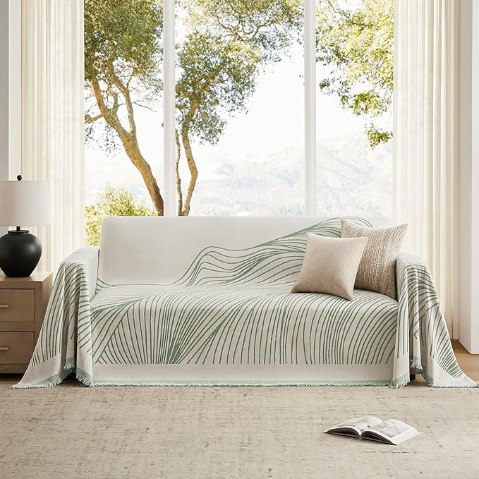 Boho Couch Cover Washable Sectional Couch Covers for Dogs Reversible Sofa Slipcover for 2 or 3 Cushion Couch Pet Friendly Furniture Protector (1# Sage Green, 91" x 150")