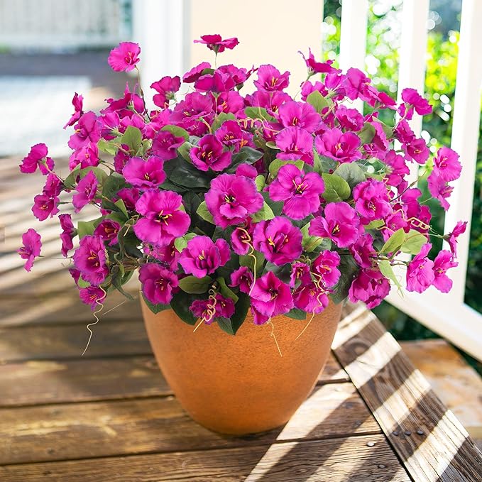 Hibiscus Artificial Flowers Plants for Outdoors Decor, 6 Bundles Silk Hibiscus Bouquet Tropical Flowers Artificial Realistic UV Resistant Fake Flowers for Outside Planter Porch Patio Balcony, Fuchsia