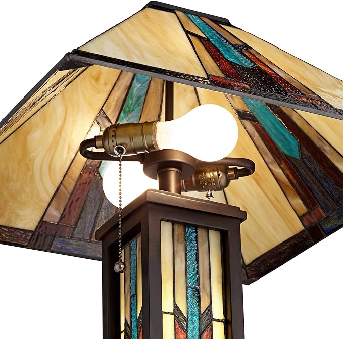 Robert Louis Tiffany Ranier Mission Tiffany Style Standing Floor Lamp with Night Light LED 59.5" Tall Bronze Copper Multicolored Stained Art Glass Shade Decor for Living Room Reading House Bedroom
