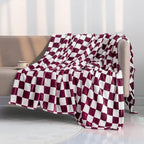 LOMAO Throw Blankets Flannel Blanket with Checkerboard Grid Pattern Soft Throw Blanket for Couch, Bed, Sofa Luxurious Warm and Cozy for All Seasons (Burgundy, 50"x60")
