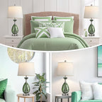 Coastal Glass Table Lamps Set of 2, 3-Way Dimmable Touch Control Nautical Lamp with USB A+C Ports,Bedside Lamp Beach Decor,Nightstand Lamp with White Shade for Living Room Bedroom(LED Bulbs Included)