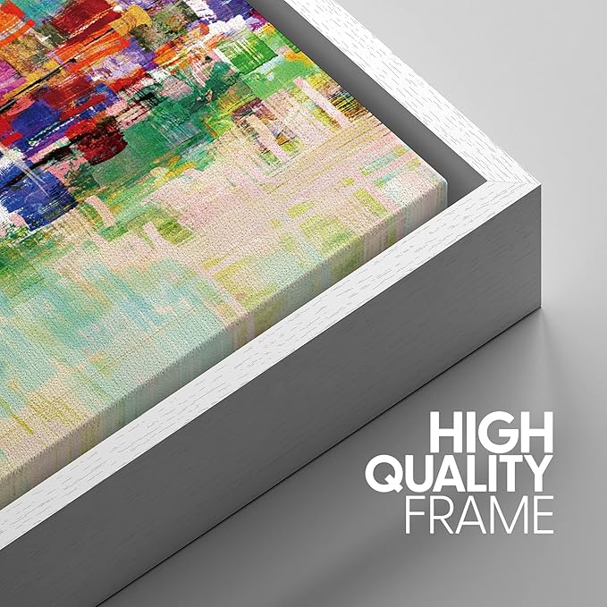 SIGNWIN Framed Canvas Wall Art Bright neon Color Buildings Block with Reflection Places Cityscape Oil Painting Abstract Modern Panoramic Colorful for Living Room, Bedroom, Office - 24"x36"x3 White